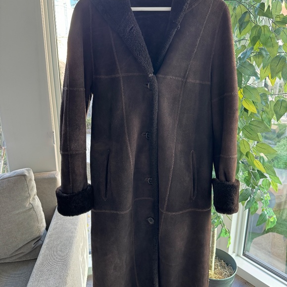 Dominic Bellissimo Brown Shearling Coat With Hood - Picture 3 of 3